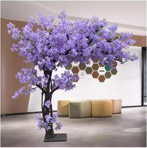 Fleurs décoratives artificielles en fleur de cerise artificielle Purple Fake Flower Souhaigning Tree Simulation Simk for Party Wedding Decoration