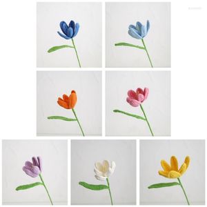 Flores decorativas artificiales de ganchillo tulipán flor adornos de mesa suministros para dormitorio baño habitación decoración presente regalo al por mayor