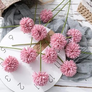 Flores decorativas Diy Artificial Single Pink Flower Table Table Dandelion Crysanthemum Sala de estar Fiesta de bodas Decoración del hogar