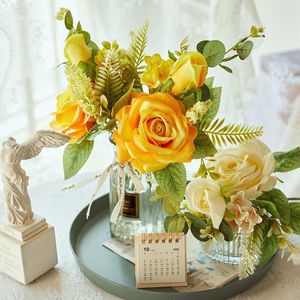 Fleurs décoratives fleur artificielle soie grosse tête Rose pivoine blanc Bouquet faux pour mariage chaise Table cadeau fête gâteau Vase décor à la maison