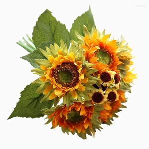 Fleurs décoratives fleur artificielle jaune orange tournesol bouquet de fausse décoration de mariage à la maison petit bouquet cadeau