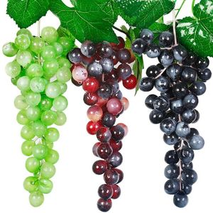 Flores decorativas uvas artificiales decorar racimo de frutas de plástico realista simulación hoja de uva modelo falso decoración de accesorios