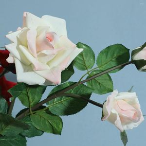 Flores decorativas Látex artificial Rosas Boda Novia Flor Decoración Blanco Rosa Naranja Toque real Falso Rosa Rama Comedor Decoración