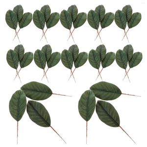 Flores decorativas Magnolia artificial hojas planta verde arreglo de seda falsa realista individual