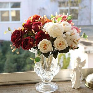 Flores decorativas peonía artificial rosa fiesta en casa boda ramo de rosas falsas moda y muebles simples 2024