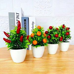 Flores decorativas planta artificial bonsái naranja granada árbol frutal alféizar de la ventana decoración jardín de plástico maceta falsa hogar