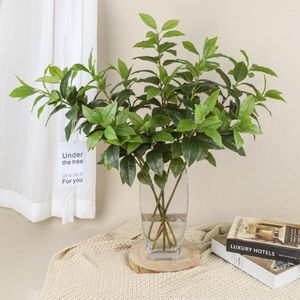 Flores decorativas planta artificial con rama larga verde estética falsa hojas de osmanthus decoración del hogar
