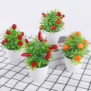 Fleurs Décoratives Plantes Artificielles Bonsaï Orange Grenade Fruits Piment Arbre En Pot Décor De Rebord De Fenêtre Maison Décoration De Table Mini Plastique