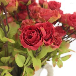 Flores decorativas Plantas artificiales Mini Rosa Rugosa Rose Bud Hogar Jardín Decorar