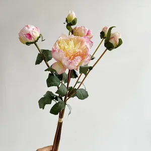 Fleurs décoratives plantes artificielles vintage magnifiques six couleurs bouquet de pivoine jardin de maison décorer