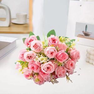 Fleurs décoratives Branches de fleurs en plastique artificielles Style coréen Bouquet de rose exquis pour décoration de mariage à la maison 10 fourchettes