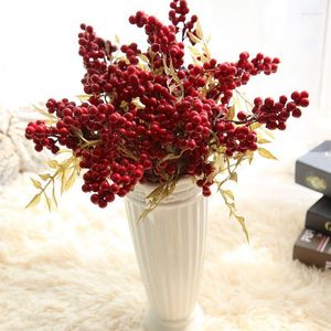 Flores decorativas Fruta de granada artificial Baya DIY Accesorios de decoración de Navidad Cereza roja Estambre Boda SF25761