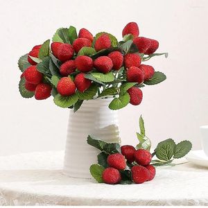 Flores decorativas Artificial Red Strawberry Berry Branch 28 cm Planta de simulación Ramo de frutas Boda Decoración del partido en casa Adorno Po