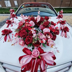 Flores decorativas Rosa artificial Anillo de 80 cm Boda Decoración del coche principal Conjunto Suministros de flores delanteras europeas