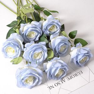 Fleurs décoratives Artificielle Rose Broyée Bleu Glacé 6 Pièces Pour La Maison De Mariage Saint Valentin Et Po Décoration
