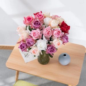 Fleurs décoratives artificielles Rose Rose bourgeons de thé fausse fleur tête soie pour la maison décor de mariage fête de Noël bricolage couronne accessoires 2024