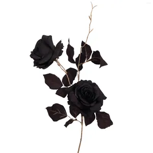 Fleurs décoratives roses artificielles bouquet noir vintage maride halloween réel tactile fer iron long bouquets de tige longue décoration de mariage à la maison