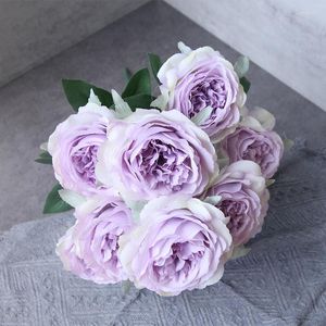 Fleurs décoratives Artificielle Soie Pivoine Bouquet De Mariage Mariée Tenant Pographie Props Maison Salon Jardin Violet Faux Fleur Décor