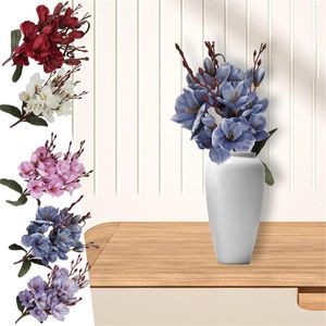 Fleurs décoratives tiges artificielles pour Vases pièce maîtresse soie pétales blancs avec étamines violettes chou Roses