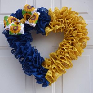 Flores decorativas Artificial Sunflower Heart Forma Corona azul Amarillo Contraste Color Decoración de casas para la casa para la puerta delantera