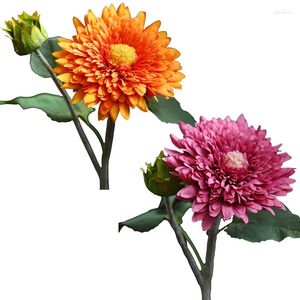 Fleurs décoratives Fleur artificielle de simulation de tournesol 2 têtes avec des feuilles et des tiges pour les accessoires d'arrangement de bureau de chambre à coucher à la maison