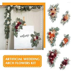 Fleurs décoratives de mariage artificiel Kit Boho Dusty Rose Lily Tulip Eucalyptus Garland Drapes pour décorations Bienvenue SI S3I5