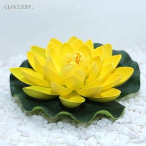 Fleurs décoratives jaune artificiel faux lotus lis feuille d'eau piscine flottante étang de mariage jardin de décoration 17cm b12