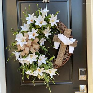 Fleurs décoratives AT35 Plant de simulation de couronne de Pâques avec une guirlande croix pour la porte d'entrée arc rustique de la vigne