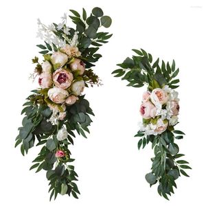 Fleurs décoratives décortisation ornements pendentifs simulation swag décorations rétro ferreau de fer deux pièces en tenue de soie couronne artificielle
