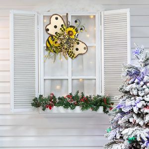 Couronne de fleurs décoratives du jour des abeilles, décoration suspendue en tournesol pour porte d'entrée, ornement joyeux miel artisanal rouge pour 10 vignes