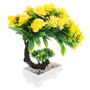 Fleurs décoratives bonsaï faux arbre fleur artificielle en Pot Faux réaliste Pot intérieur pivoines table genévrier vert vivant