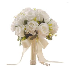 Fleurs décoratives mariée demoiselle d'honneur Bouquet de Mariage Roses en soie blanche artificielle mariée Mariage accessoires romantiques
