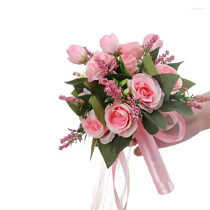 Fleurs décoratives Bouquet de mariage nuptial Bouquet Artificiel Roses artificielles Bouquets de fleurs pour la pièce maîtresse de gâteau de la mariée bricolage