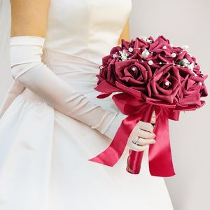 Flores decorativas Novia Dama de honor Ramo de boda Cinta PE Rosa Artificial Celebración Compromiso Romántico Decoración del partido en casa Flor falsa