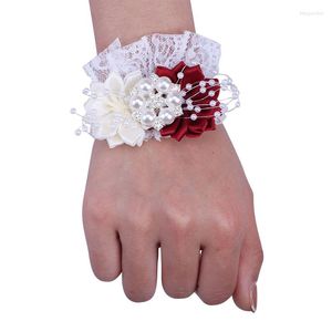 Fleurs décoratives Mariée Demoiselle D'honneur Poignet Corsage Sœurs Groupe Bracelet Élastique Strass Perle DIY Costume Accessoires Accessoires De Mariage