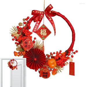 Guirlande de fleurs décoratives de l'année chinoise, nœud papillon sur le thème des baies rouges, couronne R pour porte d'entrée, accessoires de décoration