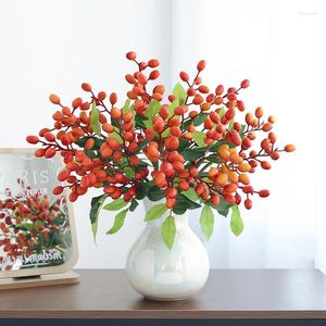 Fleurs décoratives Décoration de Noël Berry Artificial 3 Fork Colorful Olive Bean Branch Home Wedding Wall Plant Flower Pory