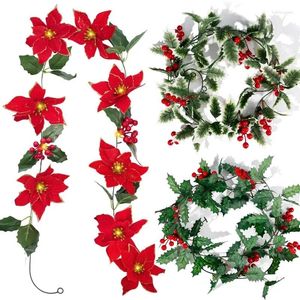 Fleurs décoratives Christmas Garland Strings Artificial Red Berry Holly Feuilles Ivy Vine for Tree Ornement Decoration Home Decoration