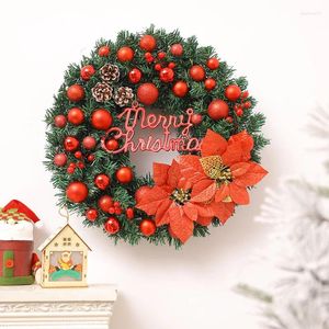 Flores decorativas corona navideña 16 '' Para decoraciones de puerta de entrada con pared de pinos para el hogar simulación colgante ramas de pino