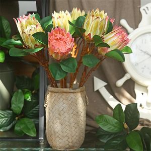 Fleurs décoratives Cilected 3 pièces fleur artificielle faux Protea pour la décoration de mariage à la maison matériaux d'arrangement de bricolage