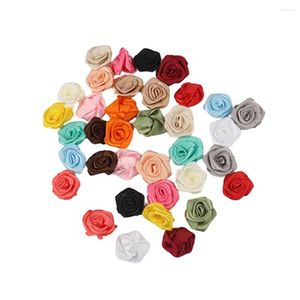 Fleurs décoratives Compact Soie Artificielle Rosebuds Satin Ruban Têtes De Fleurs DIY Embellissements Jolie Décoration De Mariage De Noël