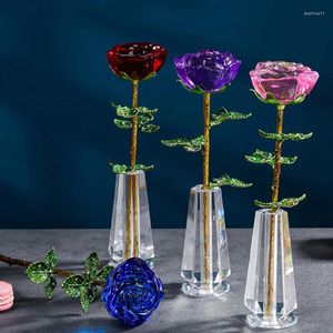 Fleurs décoratives cristal Rose fleur Figurine artisanat anniversaire saint valentin cadeau noël mariage maison Table décoration ornements