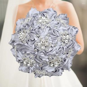 Fleurs décoratives personnalisées Bouquet de mariage mariée demoiselle d'honneur en cuir Rose cristal soie artificielle Rose accessoires faits à la main