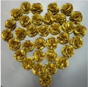 Fleurs décoratives bricolage 100pcs / sac 3,5 cm ruban de satin de rose doré pour faire des accessoires de fleurs de bouquet de mariage