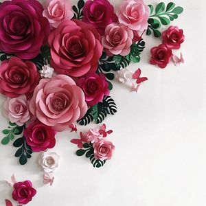 Fleurs décoratives bricolage artificiel grand papier rose arrière kits complets pour événement de mariage décoration de pépinière art de mur de mur floral artisanat
