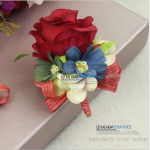 Fleurs décoratives Diy Creative Red Rose CorsageWrist Groomsman Article Wedding Party Corsage And Wrist Wreaths