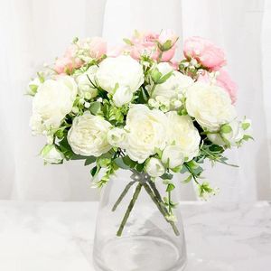 Fleurs décoratives docidaci belles roses en soie artificielle fausse plante pivoine bouquet blanc pour vase maison de fête à la maison cadeaux de décoration de mariage
