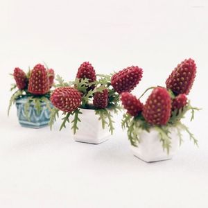 Fleurs décoratives maison de poupée plante verte simulée réaliste en céramique Mini grand arbre en pot de baies pour Micro paysage maison meubles maison