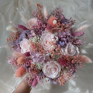 Flores decorativas, ramos de novia secos para boda, ramo de flores para dama de honor, cascada, decoraciones artificiales para fiesta en casa