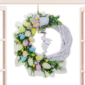 Fleurs décoratives décorations de porte de Pâques guirlande de couronnes acryliques 2D avec des brindilles et des oeufs pastel accessoires de décoration de printemps pour la maison